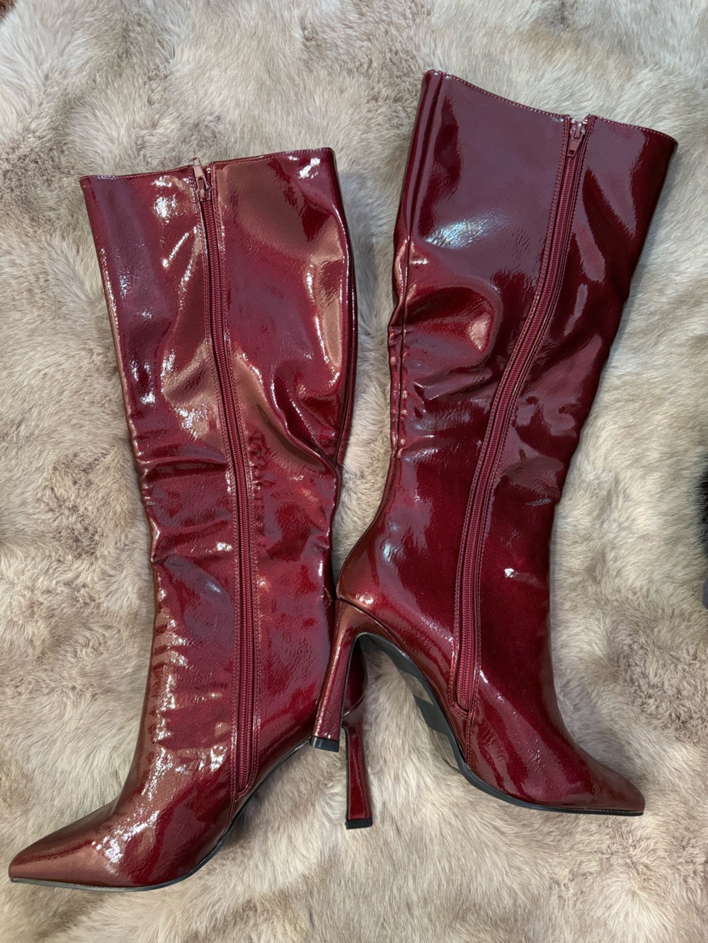 NWOT Anne Michelle Patent Knee-High Boots in Burgundy